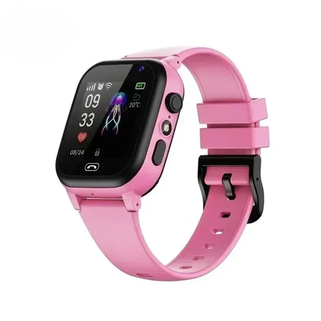 "Kinderhorloge met GPS-tracker, SOS-functie en videobellen, waterdicht en duurzaam design, kleurrijk siliconen bandje."