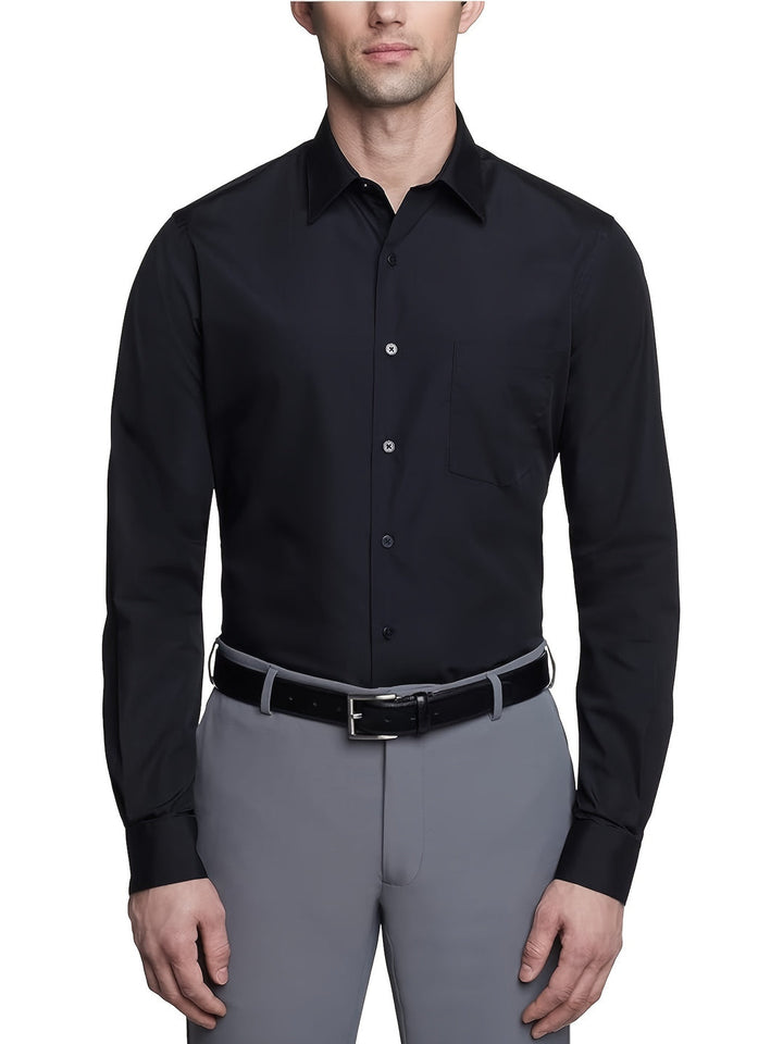 "Klassiek herenoverhemd van katoen-polyester met effen design, regular fit en reverskraag, ideaal voor formele gelegenheden."