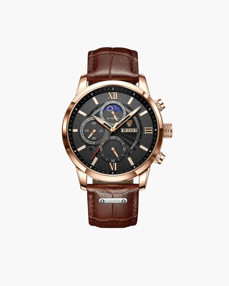 "Klassiek waterdicht herenhorloge, elegant design, leren band, tijdloos en robuust, ideaal voor zowel formele als informele g