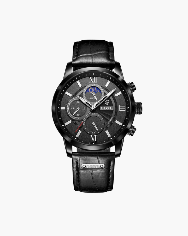 "Klassiek waterdicht herenhorloge, elegant design, leren band, tijdloos en robuust, ideaal voor zowel formele als informele g