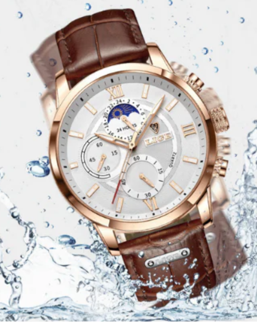"Klassiek waterdicht herenhorloge, elegant design, leren band, tijdloos en robuust, ideaal voor zowel formele als informele g