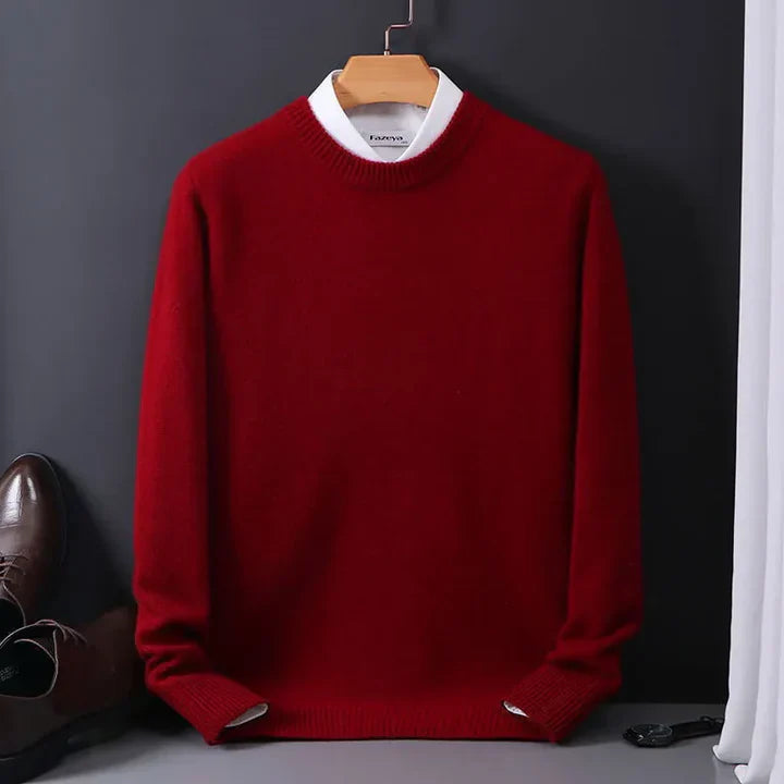 "Klassieke kasjmier heren trui, grijs, met elastische boorden. Luxe en comfortabele sweater voor heren, tijdloos design."
