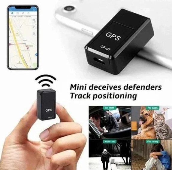 Kleine zwarte magnetische GPS-tracker, eenvoudig te monteren, biedt wereldwijd bereik zonder abonnement, ideaal voor voertuig
