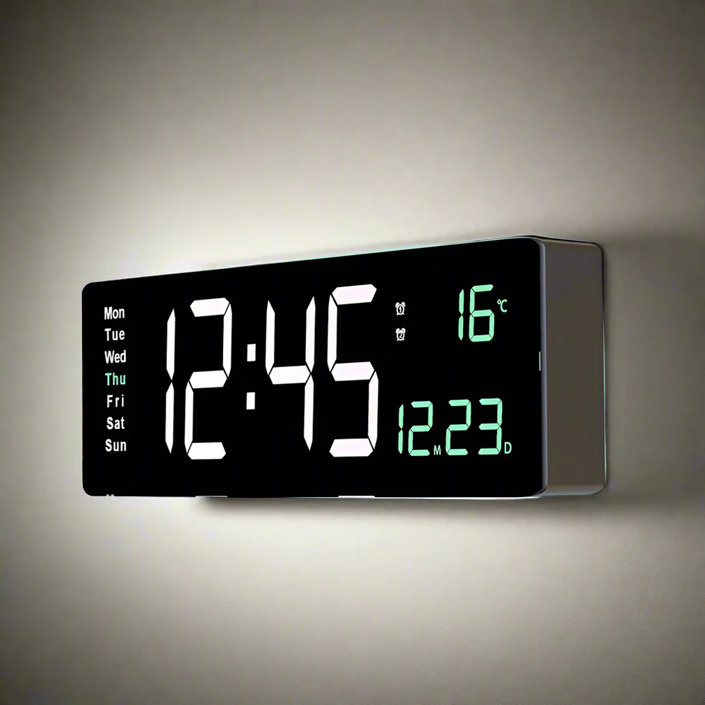 "Kleurrijke acryl digitale klok met helder LED-display, perfect voor elke kamer. USB oplaadbaar, past in modern interieur."