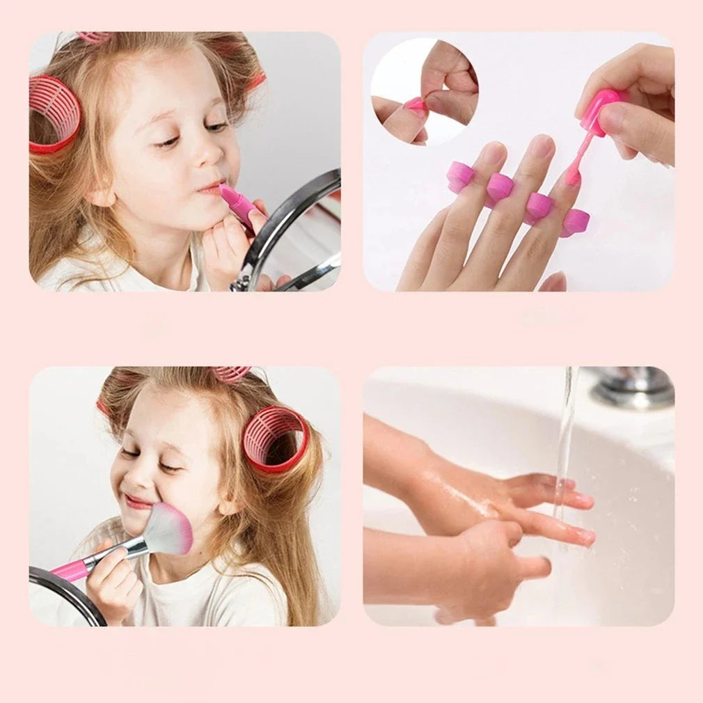"Kleurrijke make-up set voor kinderen met lippenstift en oogschaduw, veilig en niet-toxisch voor creatief speelplezier."