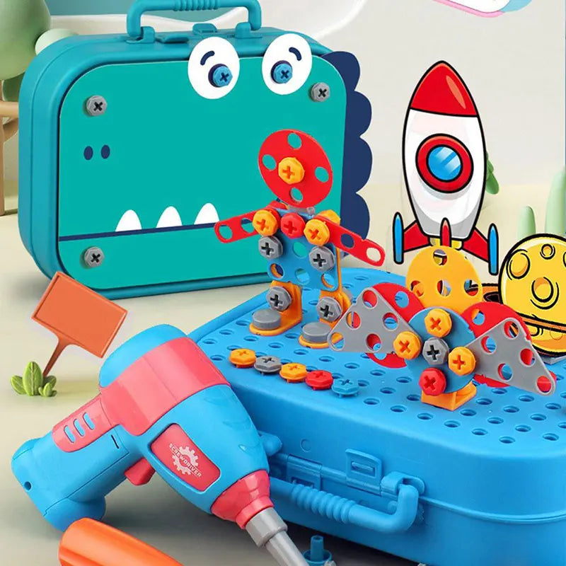"Kleurrijke Screw Set bouwspeelgoed voor kinderen, bevat elektrische boor en onderdelen in stevige opbergkoffer, educatief pl
