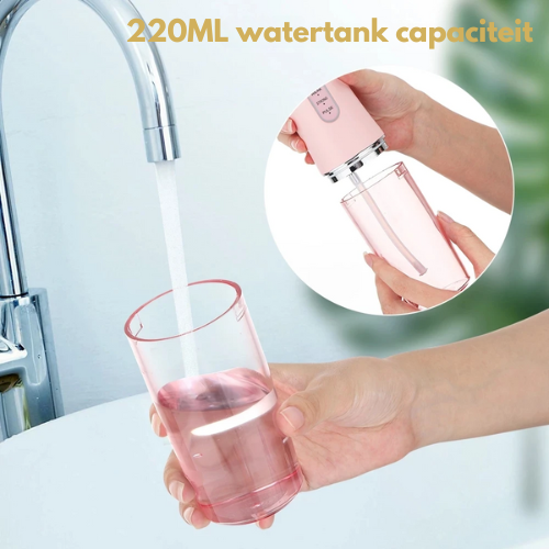 "Kleurrijke SmileFresh Waterflosser, optimale mondhygiëne met aanpasbare druk, 360° spuitkop, 220ML reservoir."