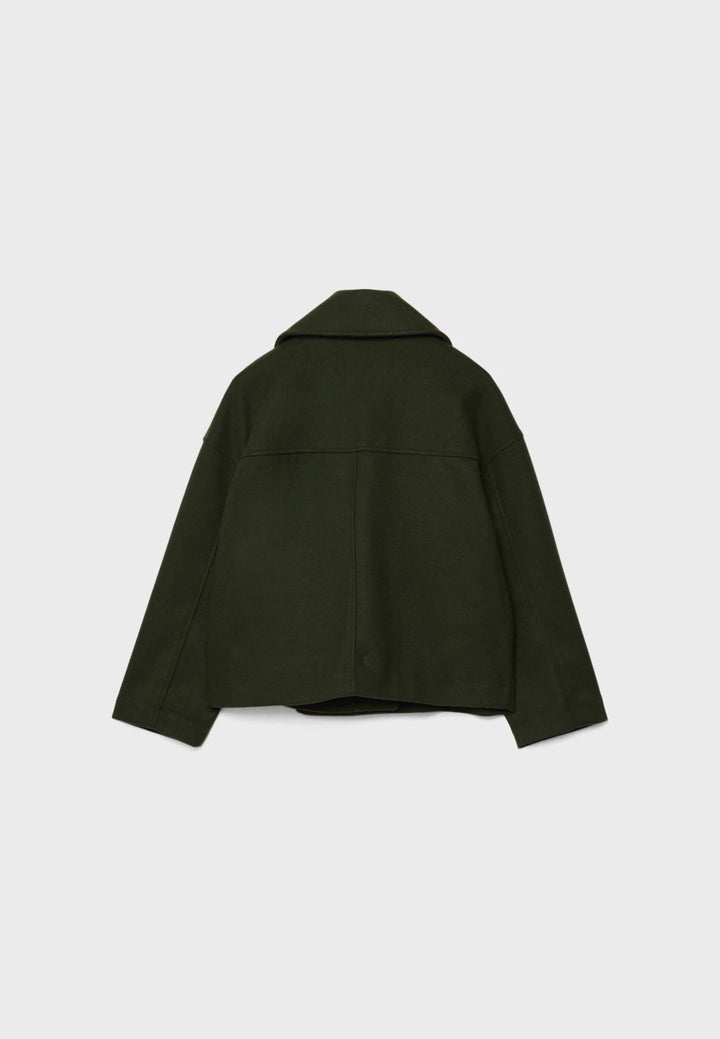 "Korte double-breasted jas, beige, regular fit, katoenmix, met knopen en zakken geschikt voor herfst- en wintermaanden."