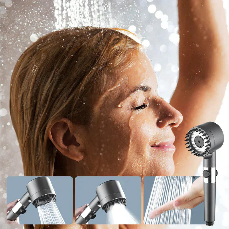 "Krachtige waterbesparende douchekop met filter, zilver/chroom, 3 standen. Hoogwaardige waterdruk en eco-vriendelijk ontwerp.