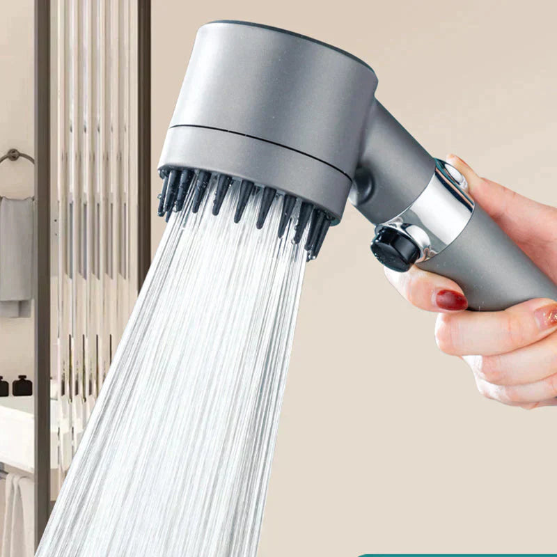 "Krachtige waterbesparende douchekop met filter, zilver/chroom, 3 standen. Hoogwaardige waterdruk en eco-vriendelijk ontwerp.