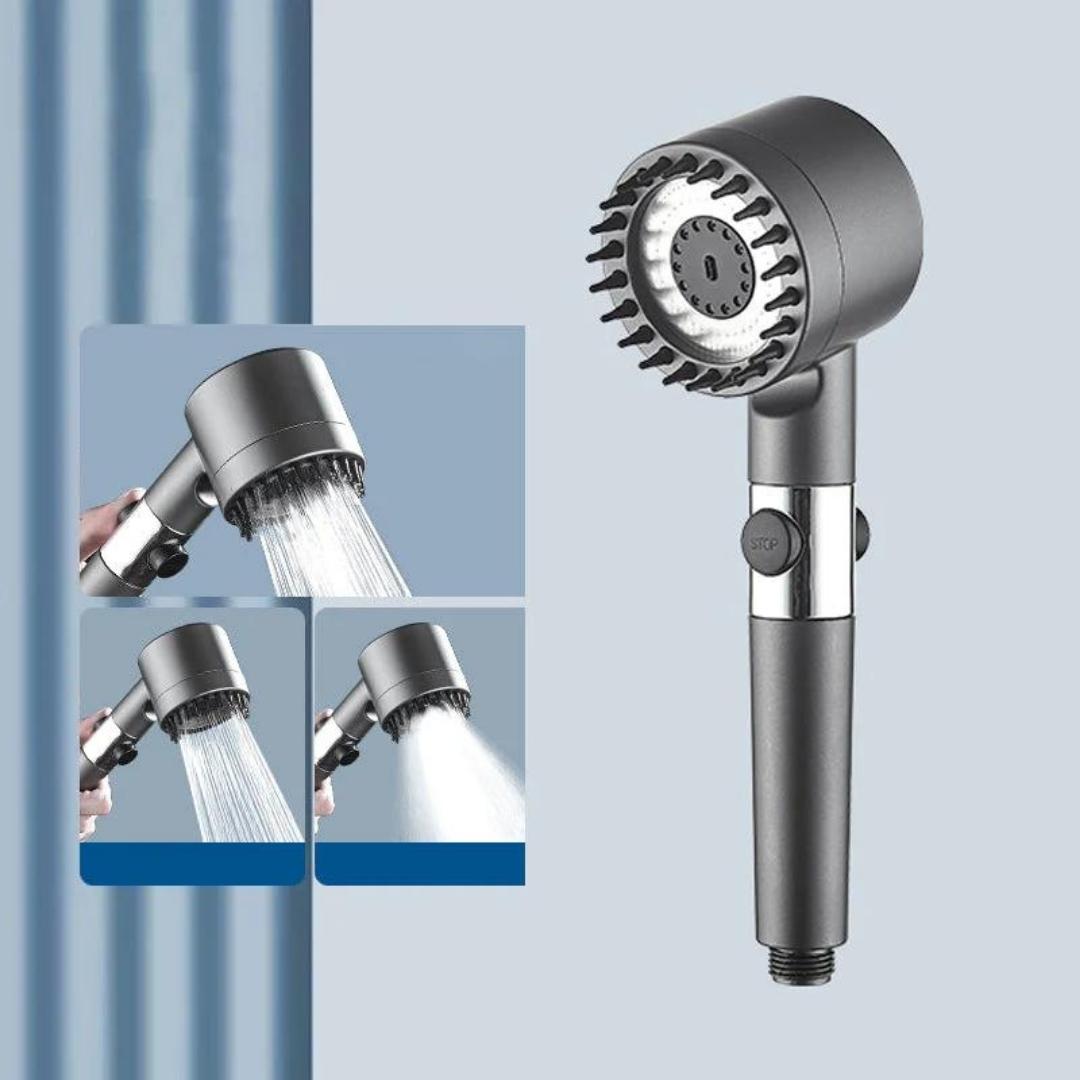 "Krachtige waterbesparende douchekop met filter, zilver/chroom, 3 standen. Hoogwaardige waterdruk en eco-vriendelijk ontwerp.
