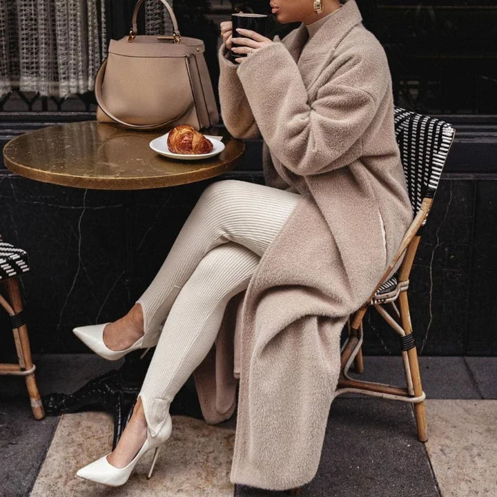Lange dames winterjas met knoop, elegante reverskraag, luchtige pasvorm, stijlvolle en warme enkel-lange jas.