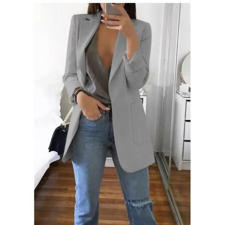 "Lange damesblazer - stijlvol, veelzijdig, blauw, elegant design, perfect voor modebewuste vrouw, hoogwaardig comfort."