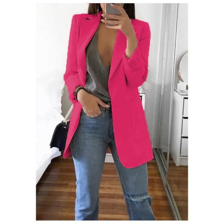 "Lange damesblazer - stijlvol, veelzijdig, blauw, elegant design, perfect voor modebewuste vrouw, hoogwaardig comfort."