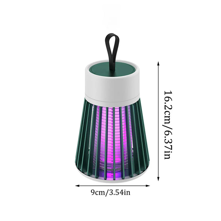 LED muggenlamp met UV-straling, kunststof behuizing en metalen gaas. Geschikt voor binnen en buiten. USB oplaadbaar.