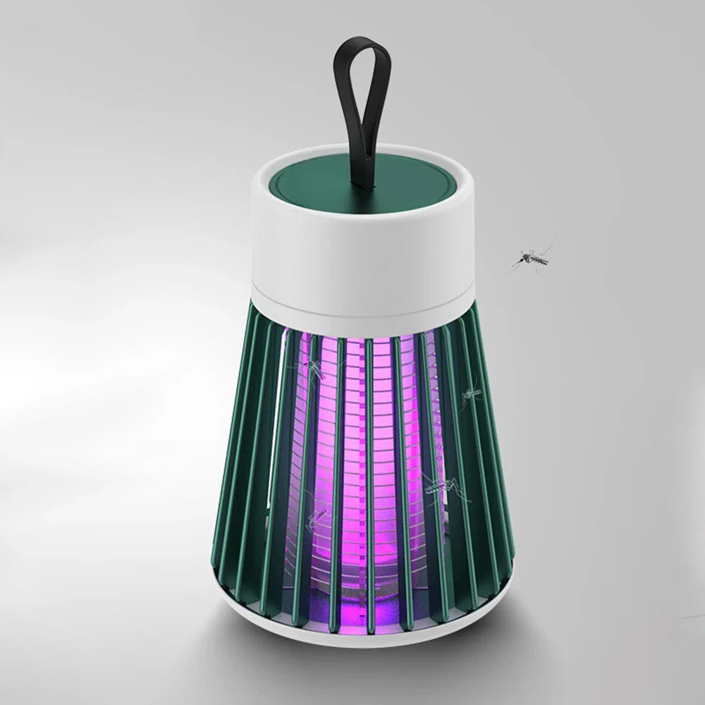 LED muggenlamp met UV-straling, kunststof behuizing en metalen gaas. Geschikt voor binnen en buiten. USB oplaadbaar.