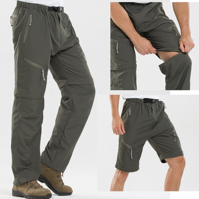 "Legergroene heren afritsbroek, outdoor comfort, veelzijdige stijl, geschikt voor wandelingen en stadsverkenningen."