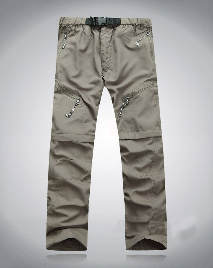 "Legergroene heren afritsbroek, outdoor comfort, veelzijdige stijl, geschikt voor wandelingen en stadsverkenningen."