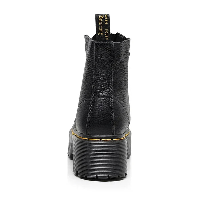"Leren plateau laarzen dames, elegant echt leer, zwarte kleur, comfort en stijl voor dagelijks gebruik of speciale gelegenhed