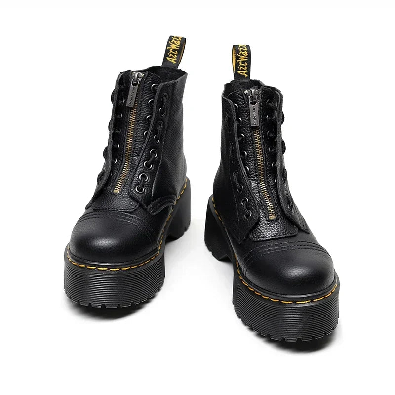 "Leren plateau laarzen dames, elegant echt leer, zwarte kleur, comfort en stijl voor dagelijks gebruik of speciale gelegenhed