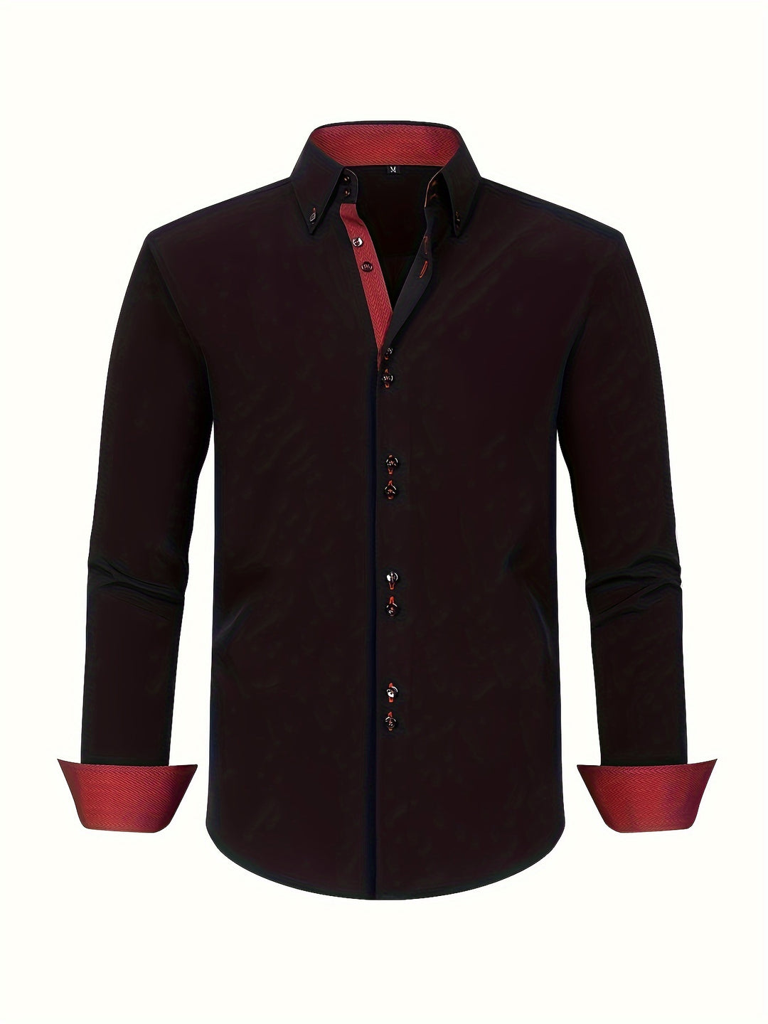 "Lichtblauw herenoverhemd, elegant dubbelrijig, met contrastmanchetten, perfect voor formele lente-evenementen."