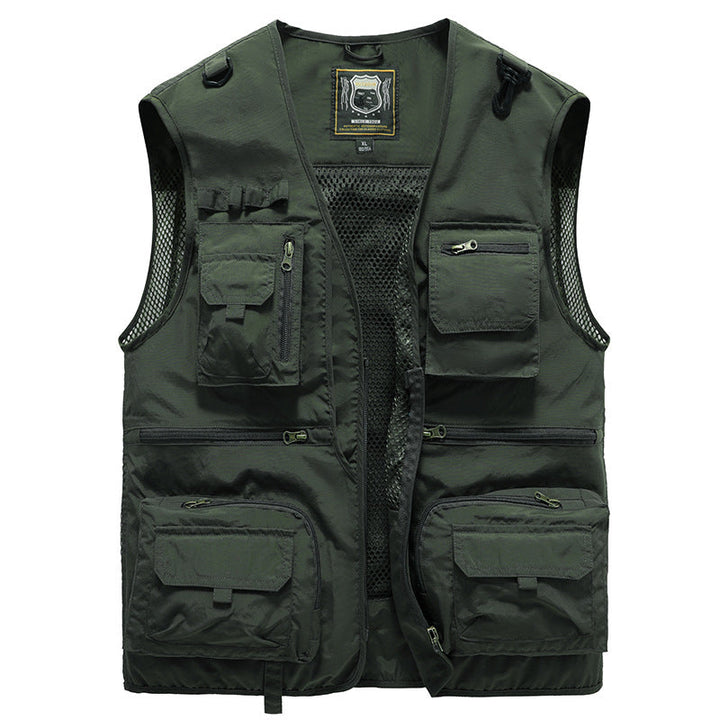"Lichtgewicht ademend outdoorvest met meerdere zakken, ideaal voor wandelen en kamperen. Stijlvol en functioneel ontwerp."
