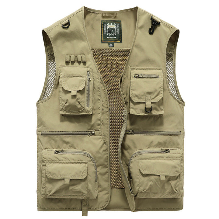 "Lichtgewicht ademend outdoorvest met meerdere zakken, ideaal voor wandelen en kamperen. Stijlvol en functioneel ontwerp."