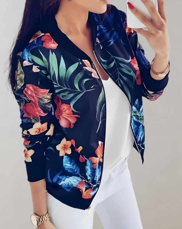 Lichtgewicht bloemen bomberjack dames met kleurrijke print, perfect voor casual en chique looks. Stijlvol en comfortabel.