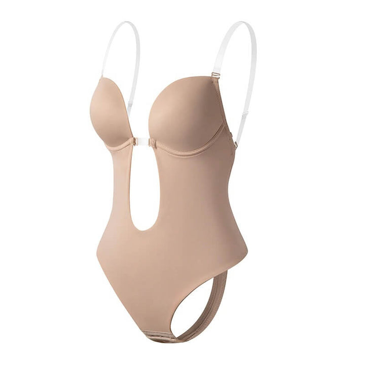 "Lina Diepe V-hals Backless Body Shaper, elegante en comfortabele shapewear met naadloos ontwerp en sensuele uitstraling."
