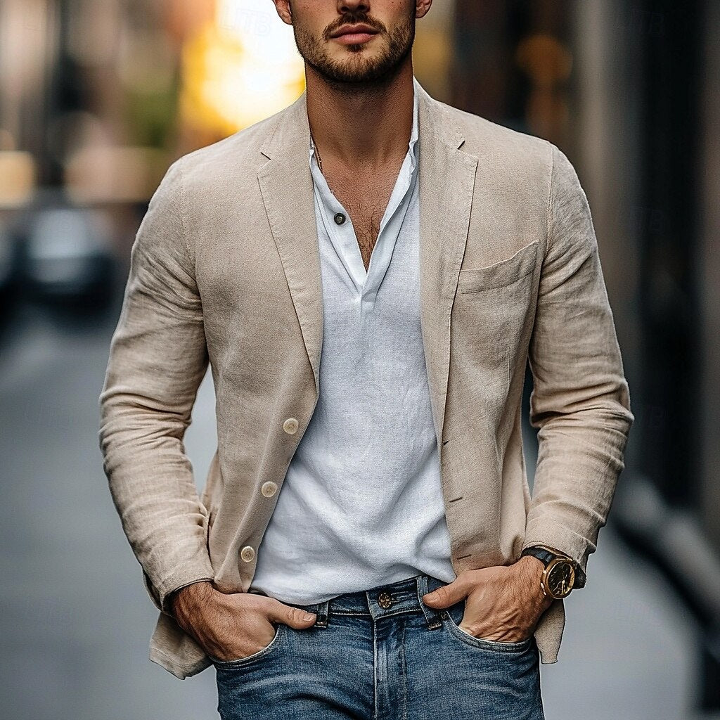 Linnen blazer voor heren, luchtig design voor zomer. Stijlvolle uitstraling, ideaal voor casual chic en formele events.