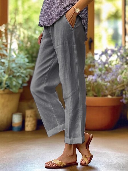 "Linnen broek met zakken, dames, luchtig ontwerp, rechte pasvorm, subtiele kleur, ideaal voor casual en chique gelegenheden"