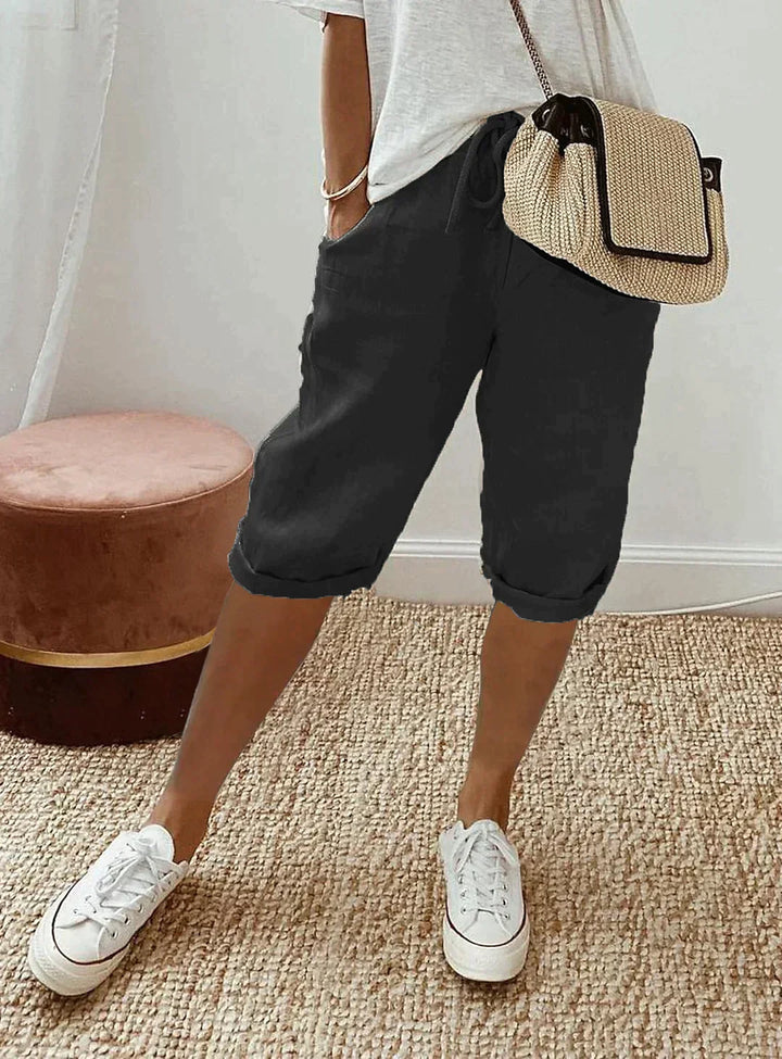 "Linnen zomerbroek dames, beige, blauw en groen, elegante stijl, ademend en comfortabel, perfect voor warme dagen."