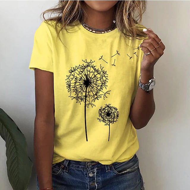 "Losvallend dames T-shirt met 3D paardenbloemprint, ideaal voor de zomer. Modieuze bloemenprint en comfortabele pasvorm."