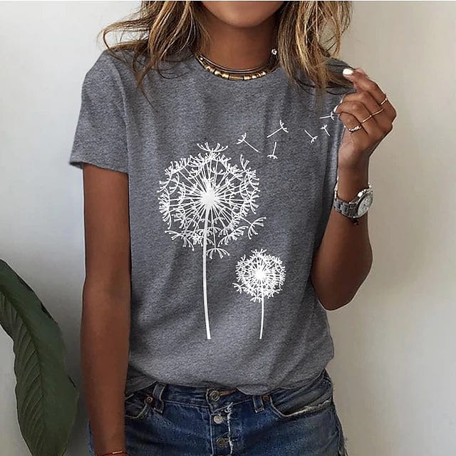 "Losvallend dames T-shirt met 3D paardenbloemprint, ideaal voor de zomer. Modieuze bloemenprint en comfortabele pasvorm."