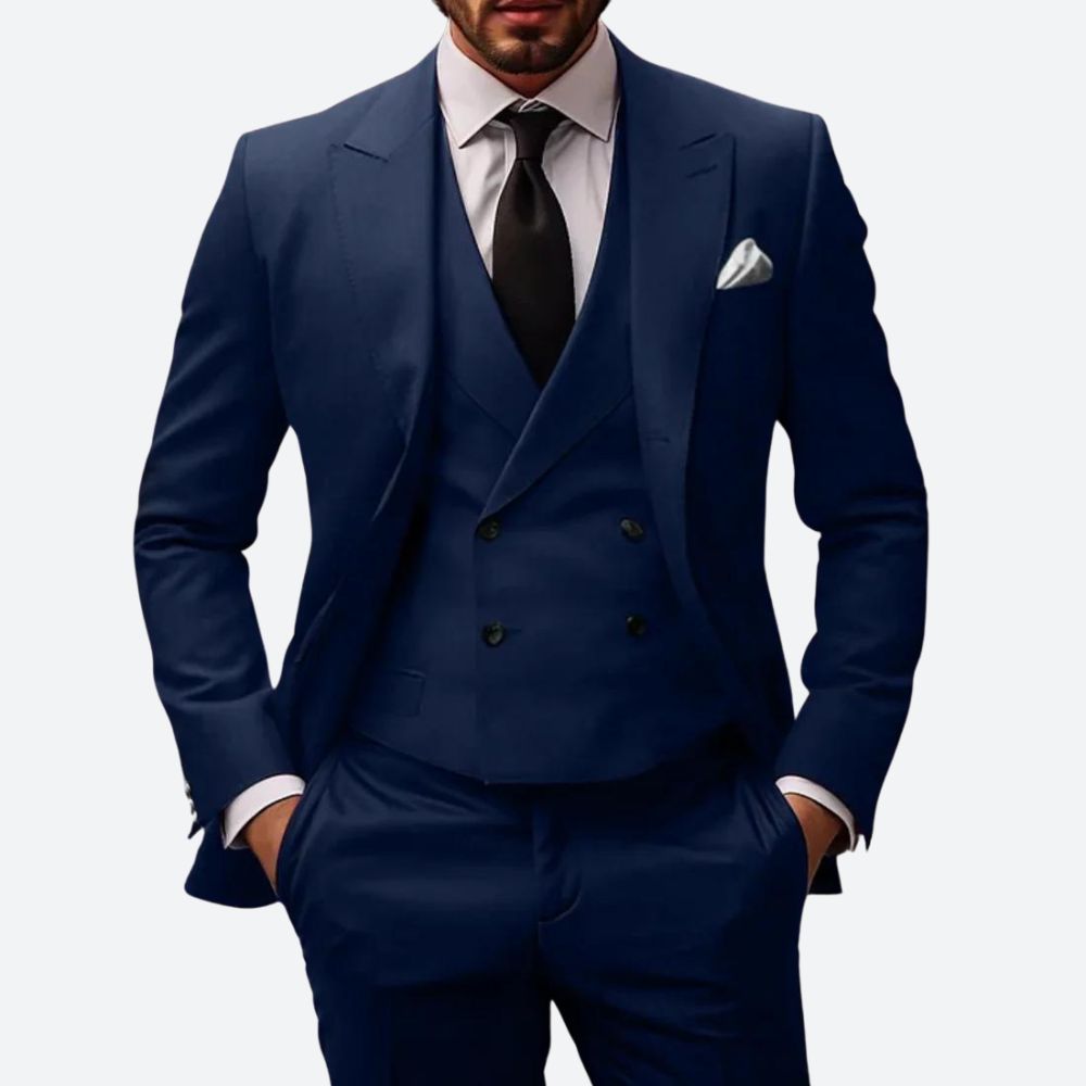 Luca 3-delig herenpak in donkerrood, elegant fit met colbert, broek en vest voor een verfijnde en stijlvolle uitstraling.