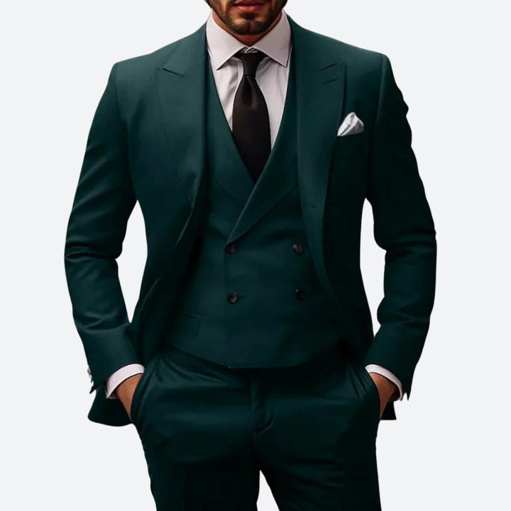 Luca 3-delig herenpak in donkerrood, elegant fit met colbert, broek en vest voor een verfijnde en stijlvolle uitstraling.