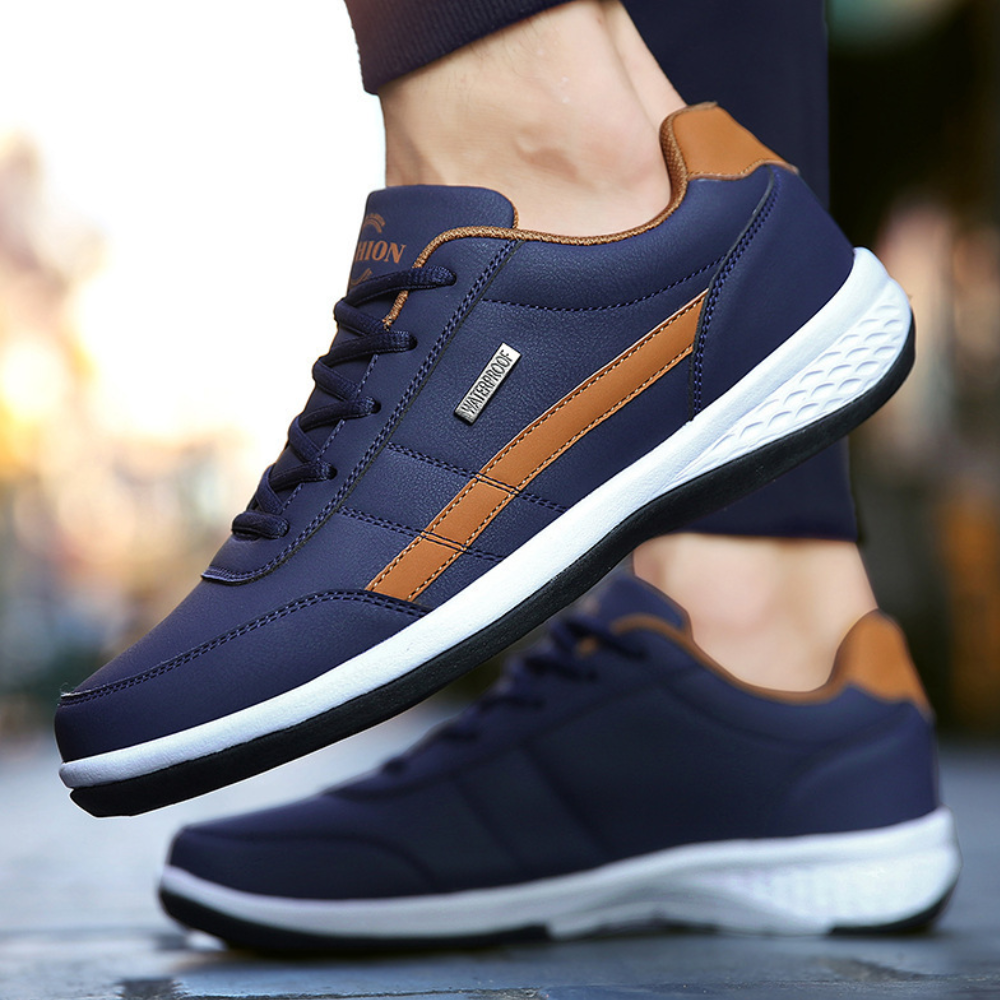 "Luca Elegante herensneakers, stijlvol design, blauw, rood, wit of zwart, comfort en ondersteuning voor dagelijks gebruik."