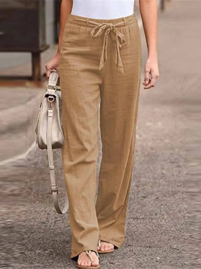 Luchtige zomerse dames linnen broek met wijde pijpen en hoge taille, ideale keuze voor stijlvolle en comfortabele outfits.