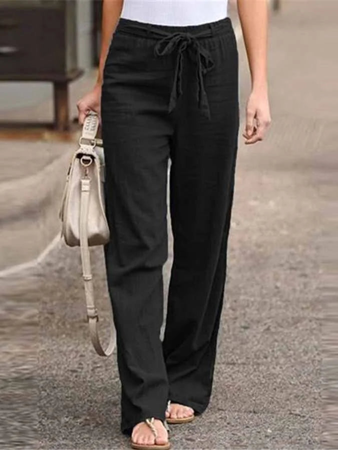 Luchtige zomerse dames linnen broek met wijde pijpen en hoge taille, ideale keuze voor stijlvolle en comfortabele outfits.