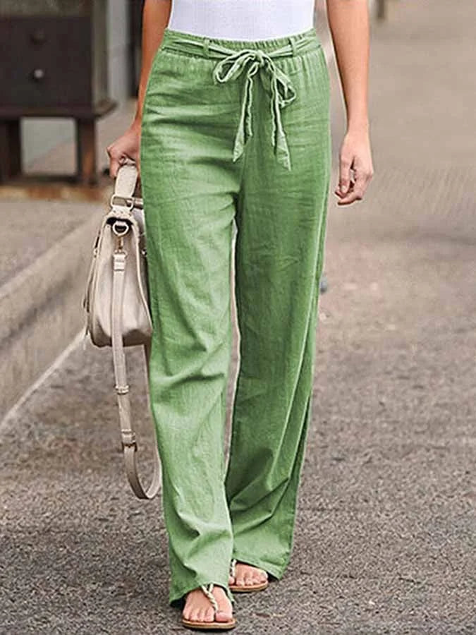 Luchtige zomerse dames linnen broek met wijde pijpen en hoge taille, ideale keuze voor stijlvolle en comfortabele outfits.