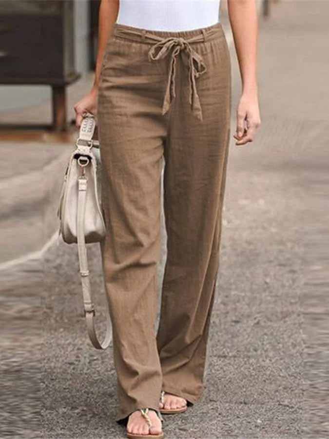 Luchtige zomerse dames linnen broek met wijde pijpen en hoge taille, ideale keuze voor stijlvolle en comfortabele outfits.