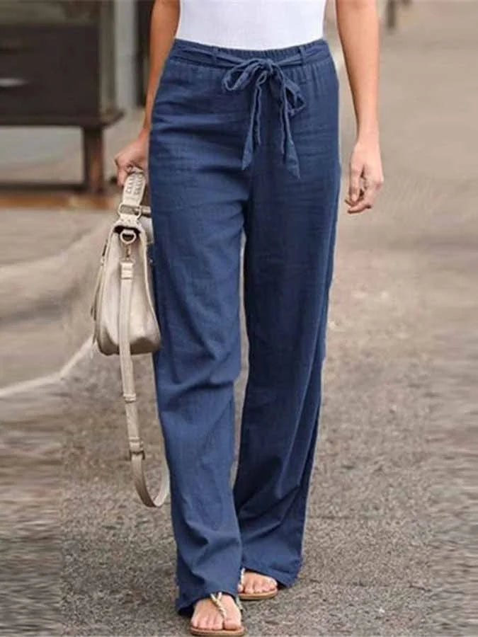 Luchtige zomerse dames linnen broek met wijde pijpen en hoge taille, ideale keuze voor stijlvolle en comfortabele outfits.