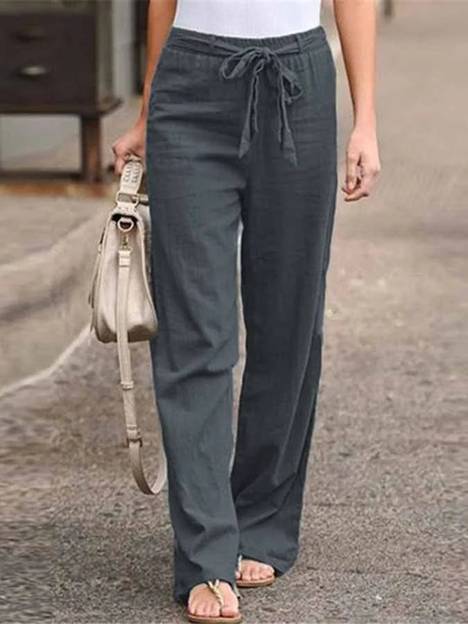 Luchtige zomerse dames linnen broek met wijde pijpen en hoge taille, ideale keuze voor stijlvolle en comfortabele outfits.