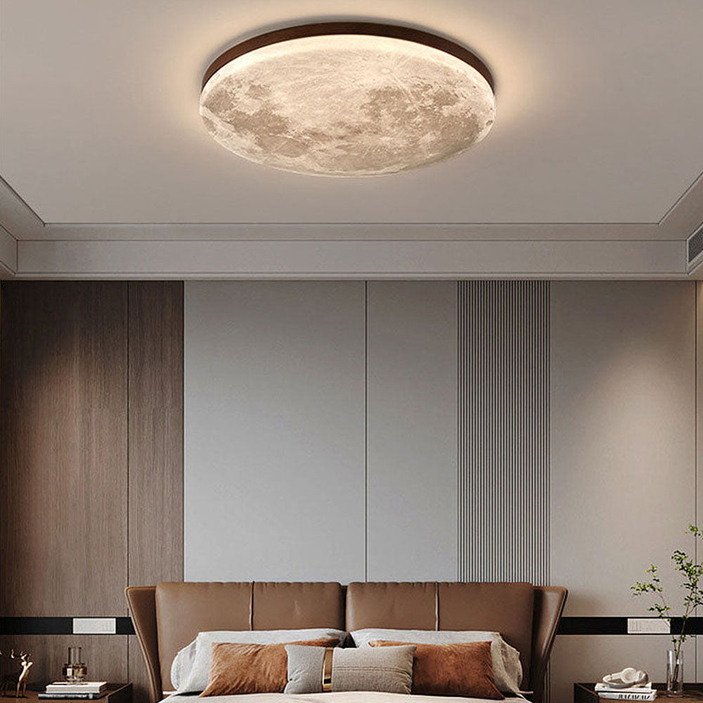 "LunaGlow plafondlamp met realistisch 3D-maanontwerp, zachte LED-verlichting, ideaal voor stijlvolle sfeerverlichting."