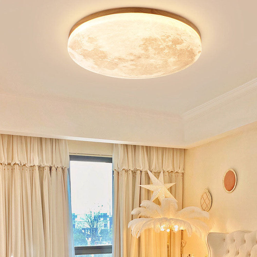 "LunaGlow plafondlamp met realistisch 3D-maanontwerp, zachte LED-verlichting, ideaal voor stijlvolle sfeerverlichting."