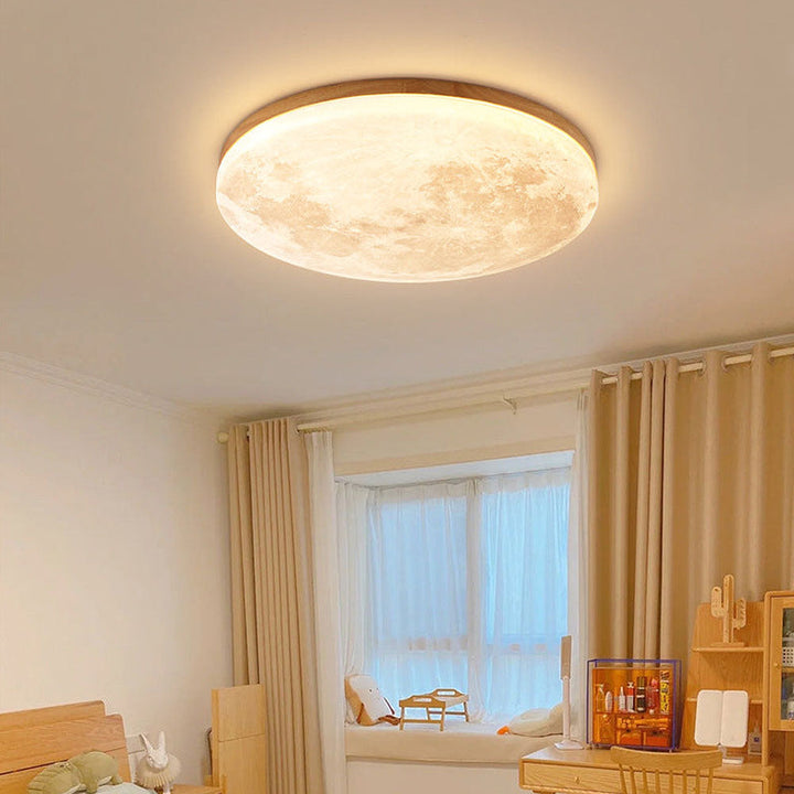 "LunaGlow plafondlamp met realistisch 3D-maanontwerp, zachte LED-verlichting, ideaal voor stijlvolle sfeerverlichting."