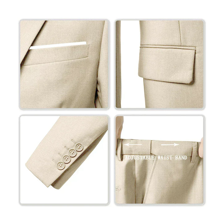 "Luxe 3-delig slim fit pak voor heren, elegant colbert, chique gilet en slanke broek, ideale pasvorm voor formaliteiten."