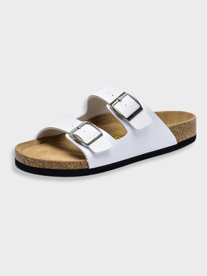 "Luxe Arizona-stijl herenslippers, grijs, dubbele banden, hoogwaardig voetbed, stijlvolle keuze voor comfort en elegantie."
