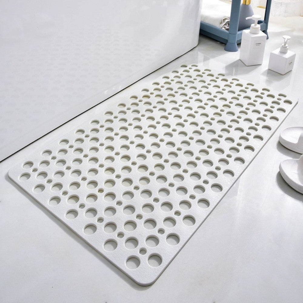 "Luxe grijze antislip douchemat met veilige zuignappen, schimmelbestendig design en efficiënt drainagesysteem voor hygiëne."
