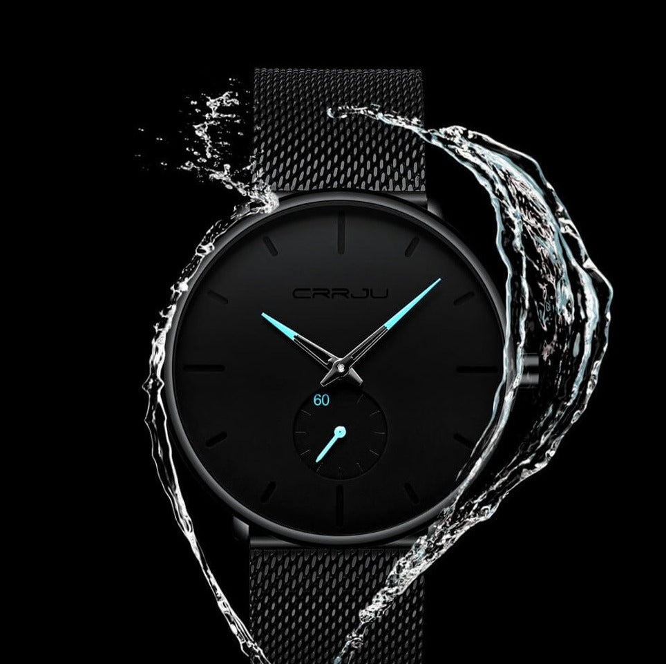 "Luxe heren quartz horloge, minimalistisch design, 40mm wijzerplaat, slanke kast, 3-bar waterbestendig."